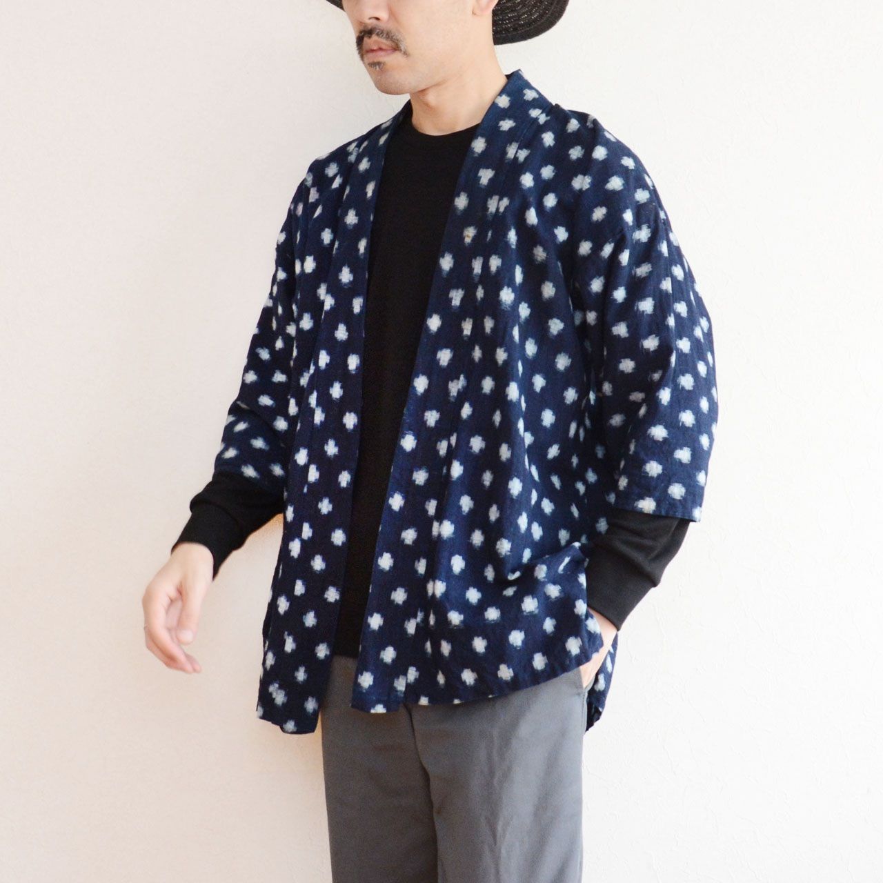  ぼた雪 雪ん子絣 野良着 藍染 昭和中期 古布 木綿 ジャパンヴィンテージ ハンドメイド リメイク素材 どてら 半纏 ちゃんちゃんこ 着物 浴衣