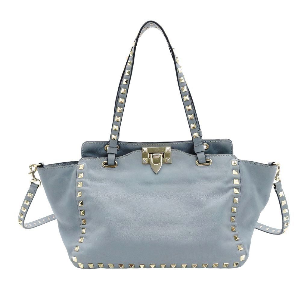 ヴァレンティノ ガラヴァーニ Valentino Garavani スタッズ ライトブルー レザー 2 way ハンドバッグ ショルダー 7 12 130