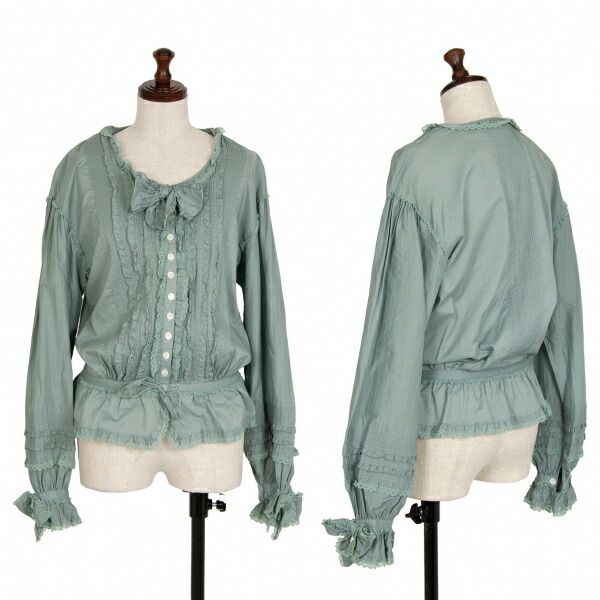 ピンクハウスPINK HOUSE リボン装飾レースデザインブラウス アッシュ