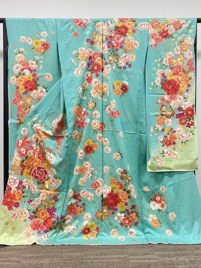 振袖 仮絵羽 刺繍 金彩 舞台衣装 正絹 未仕立て品 八掛付き MOK833