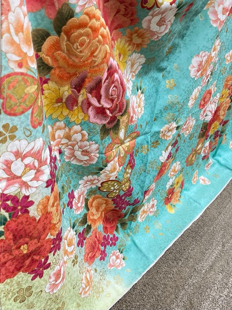 振袖 仮絵羽 刺繍 金彩 舞台衣装 正絹 未仕立て品 八掛付き MOK833