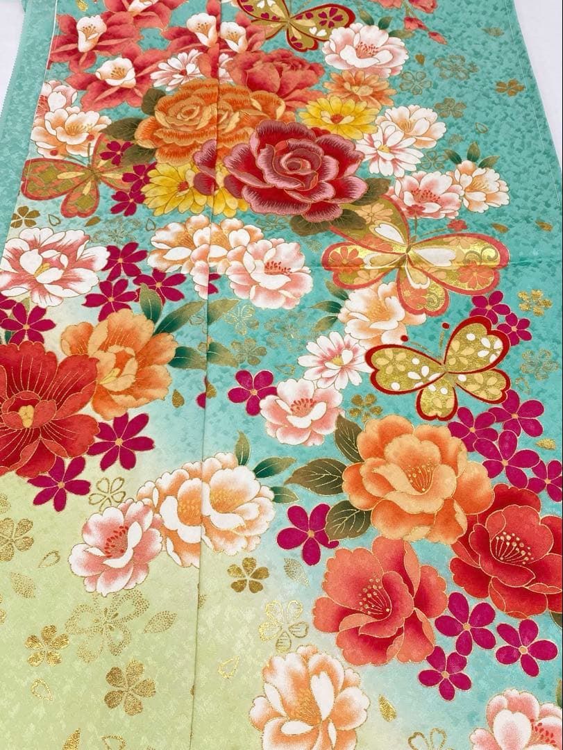 振袖 仮絵羽 刺繍 金彩 舞台衣装 正絹 未仕立て品 八掛付き MOK833