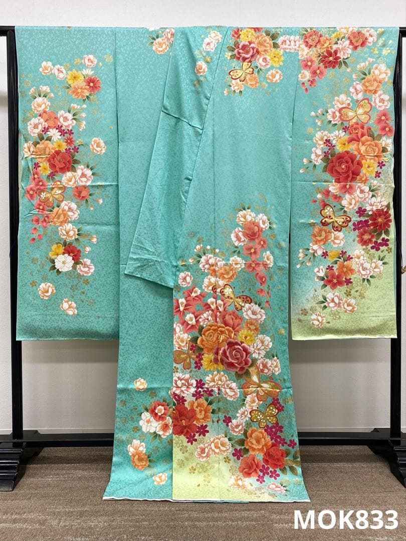 振袖 仮絵羽 刺繍 金彩 舞台衣装 正絹 未仕立て品 八掛付き MOK833