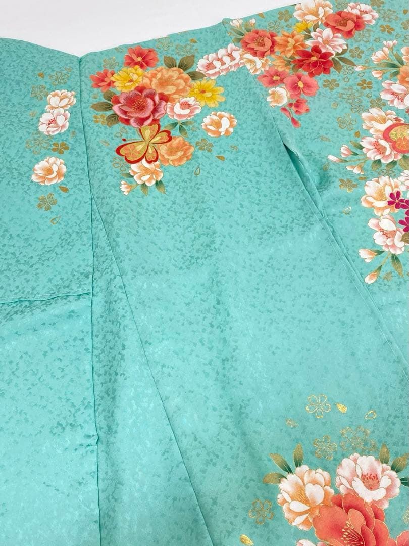 振袖 仮絵羽 刺繍 金彩 舞台衣装 正絹 未仕立て品 八掛付き MOK833