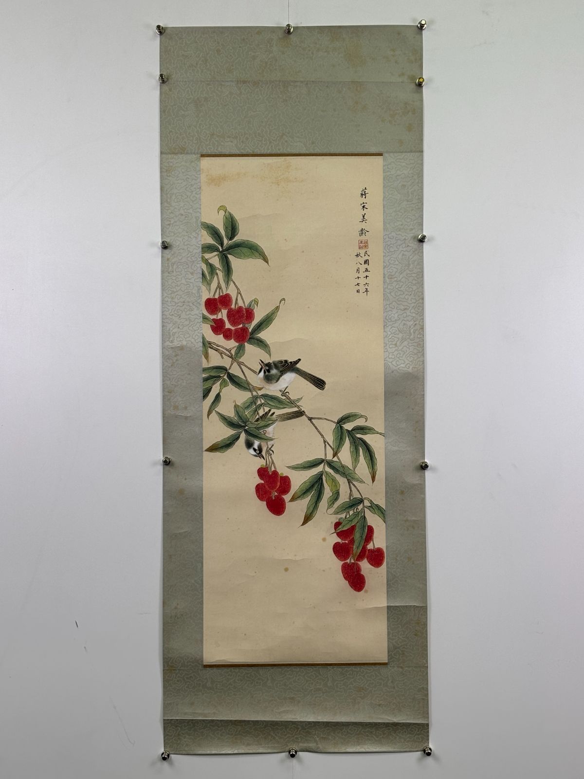 骨董・古美術 蔣介石夫人 宋美齡作 縁起の良い花鳥図 掛軸 和室/茶室