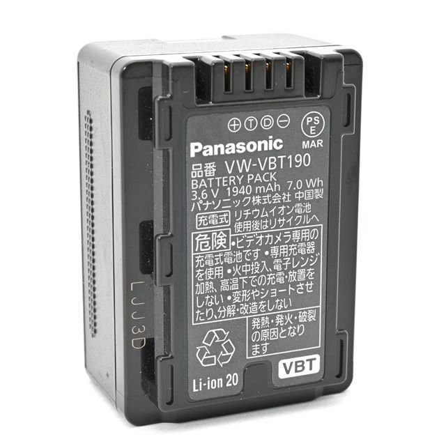 良品＞ Panasonic バッテリーパック VW-VBT190-K｜互換性の高い純正