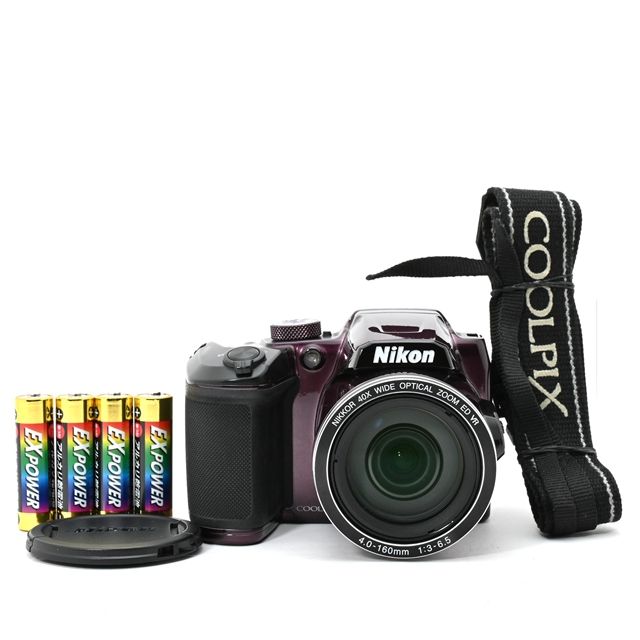 並品 Nikon COOLPIX B 500 プラム｜動作良好｜液晶コーティング剥がれ 撮影影響なし ｜ 単3電池付きですぐ使える便利セット