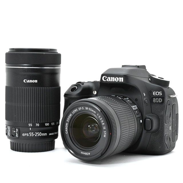 Canon EOS 80 D ダブルズームキット EF S 18 55 IS STM 250 シャッター数3 上コンディション メモリーカード付属 カメラ レンズ元 きの安心セット