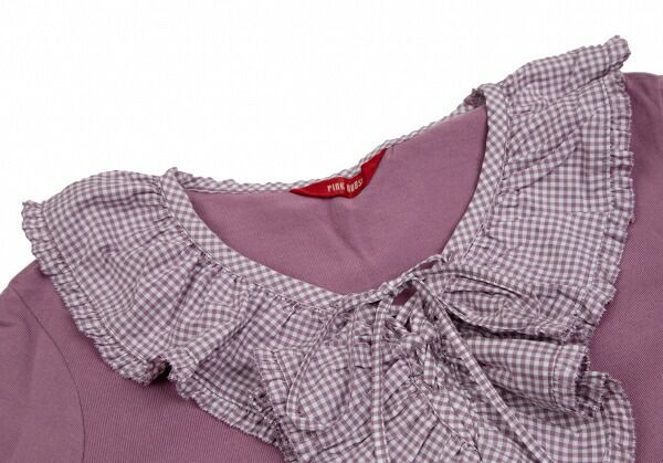 ピンクハウスPINK HOUSE ギンガムチェックフリル襟付き7分袖カットソー ピンクハウスPINK HOUSE ギンガムチェックフリル襟付き7分袖カットソー