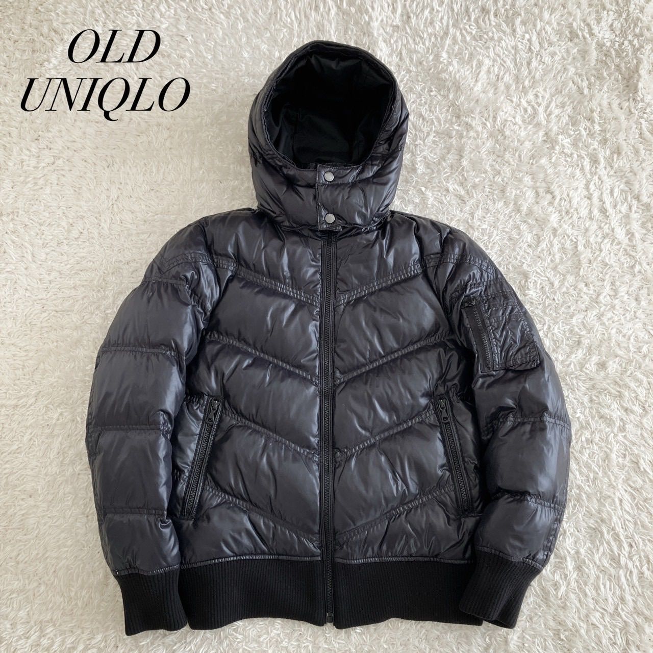 old UNIQLO ユニクロ プレミアムダウンパーカー ブラック 光沢 平成 