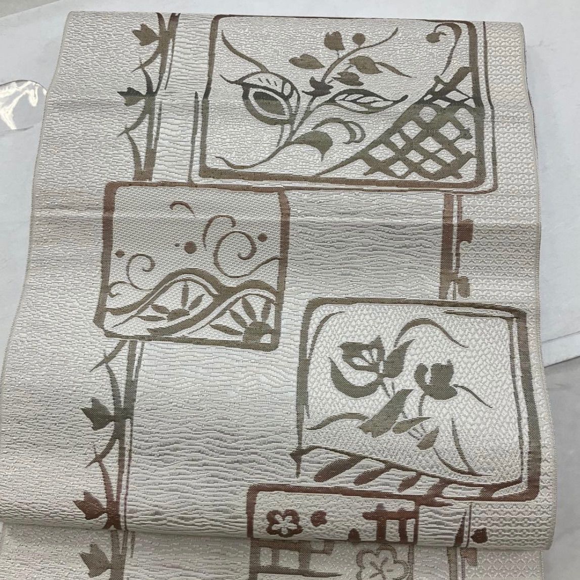 kimono one kimonoarisa 厳選 同然 本場筑前博多織 箔細工 八寸名古屋帯 正絹 松葉仕立て 372㎝ 長尺