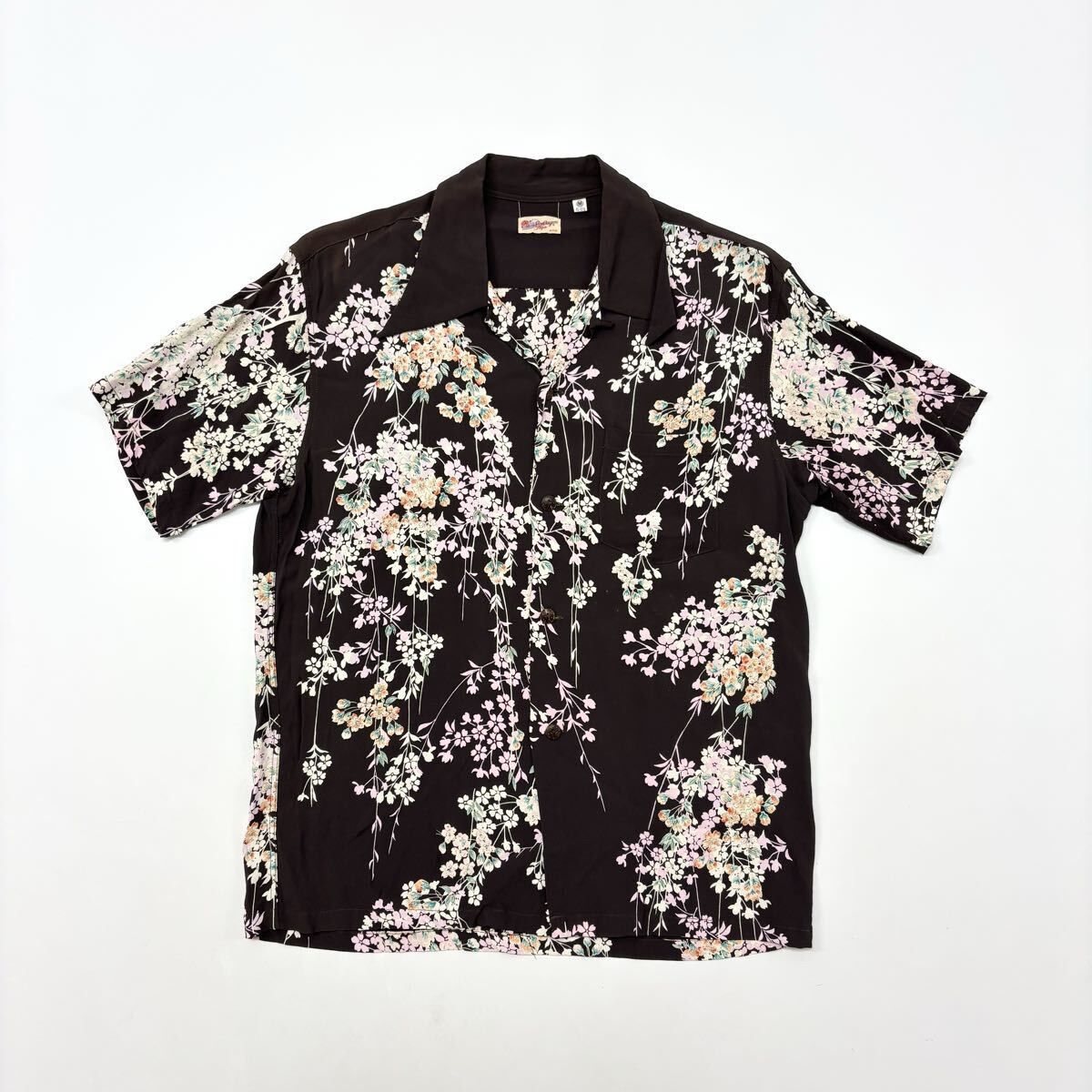 Sun Surf サンサーフ TOYO 東洋 CHERRY BLOSSOM S SHIRT SS 30982 枝垂れ桜 チェリー ブロッサム アロハ シャツ サイズ M 712-0040