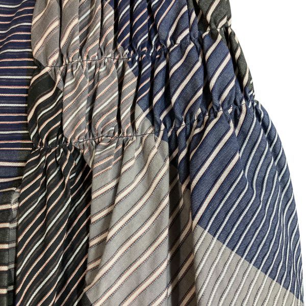 シャネル CHANEL スカート 膝丈 フ タック ギャザー ストライプ 08 P グレー ネイビー コットン 36 S 7号 レディース Y 5 010