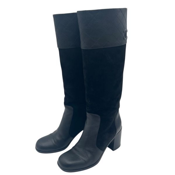 ○□ シャネル CHANEL ロングブーツ マトラッセ スクエアトゥ チャン