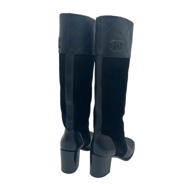 ○□ シャネル CHANEL ロングブーツ マトラッセ スクエアトゥ チャン