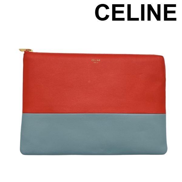● セリーヌ CELINE ソロ クラッチバッグ セカンドバッグ ポーチ iPadケース 赤 グレー バイカラー カーフスキン レディース 5 E 392