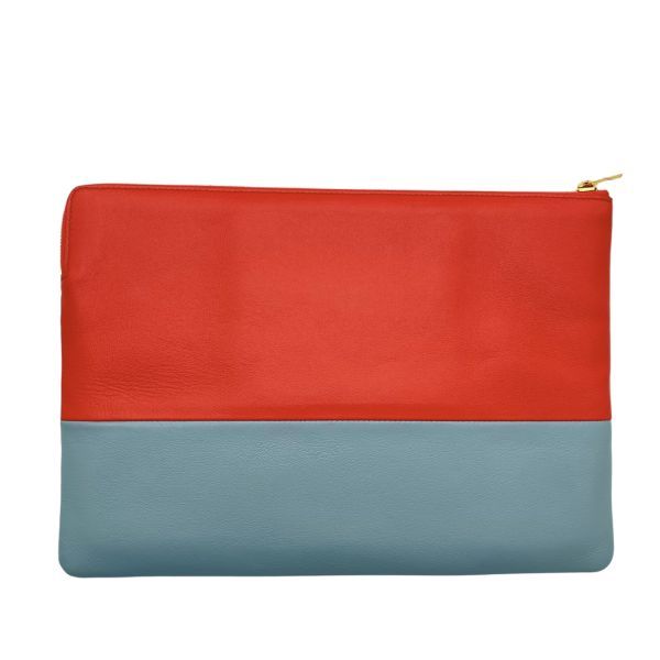 セリーヌ CELINE ソロ クラッチバッグ セカンドバッグ ポーチ iPadケース 赤 グレー バイ カーフスキン レディース 5 E 392