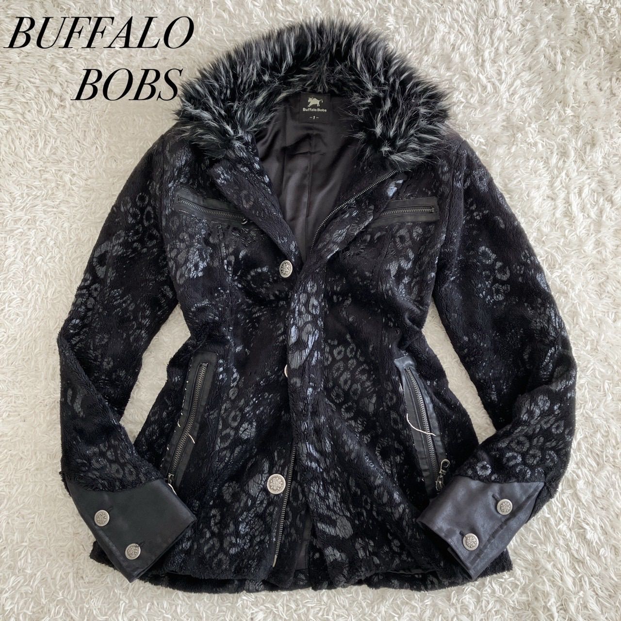 ジャケット・アウター 00s buffalo bobs leather fur jacket y2k 00s buffalo bobs バッファローボブズ 蛇柄 パイソン 銀ボタン