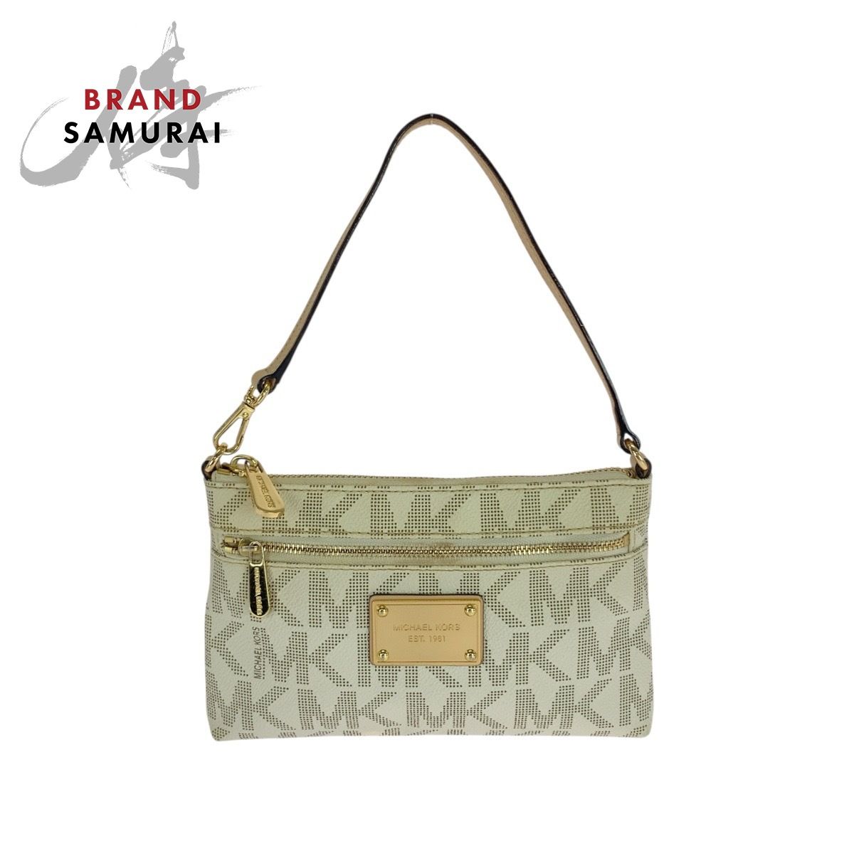 美品 Michael Kors マイケルコース オフホワイト ゴールド金具 PVC/レザー 35F1GJSW3B ハンドバッグ アクセサリーポーチ レディース 506167【】