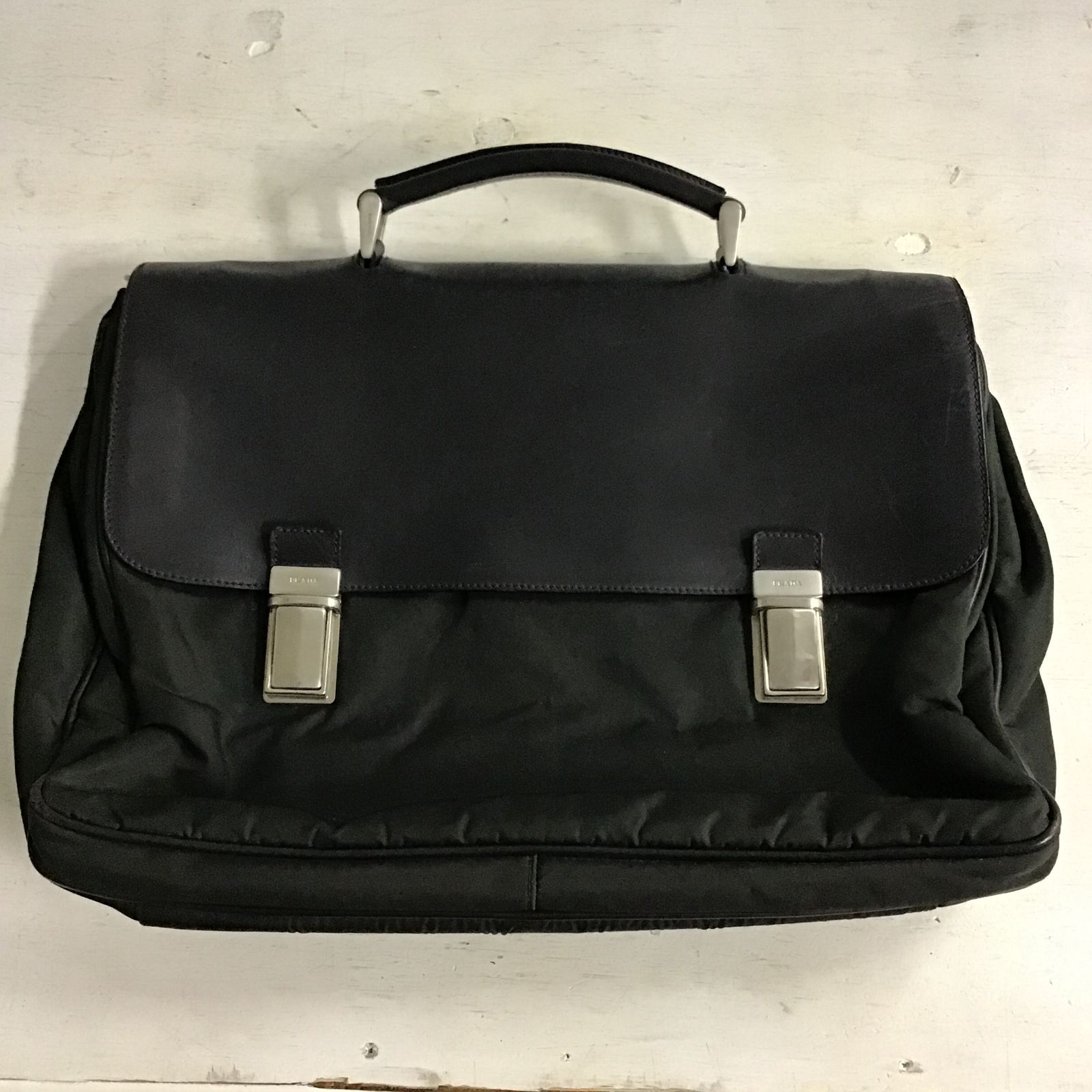 八戸85 1 PRADA プラダ ブリーフケース ナイロンレザー ダークグリーン 80