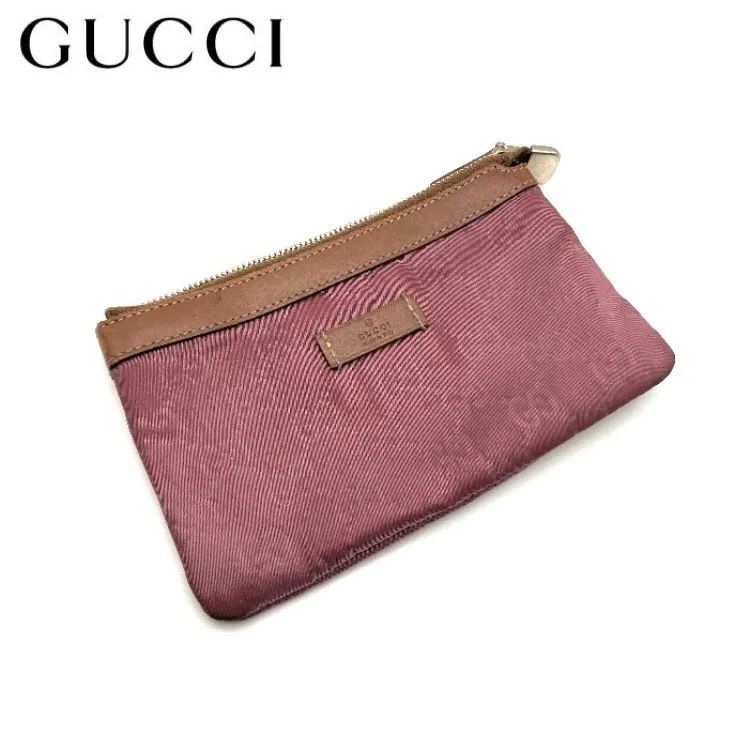 GUCCI グッチ GGナイロン GG柄 レッド レザー コスメ ポーチ 282070 