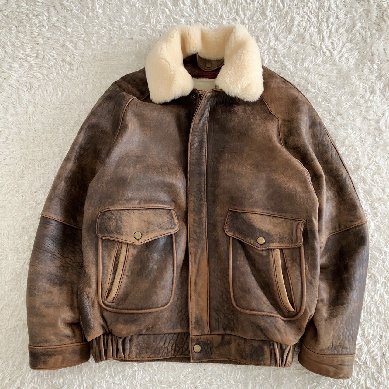 ②vintage ヴィンテージ G-1 A-2フライトレザージャケット ムートン 襟