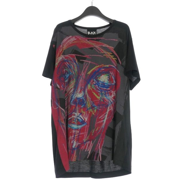 ヨウジヤマモトプールオム YOHJI YAMAMOTO POUR HOMME BLACK SCANDAL 朝倉PT 赤顔半袖 グラフィックプリント Tシャツ カットソー 半袖 3 ブラック 黒 HR-T46-272
