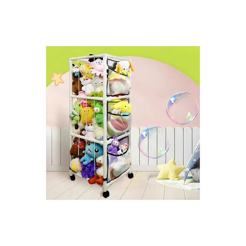 車輪付き360°回転 ぬいぐるみオーガナイザーメッシュ