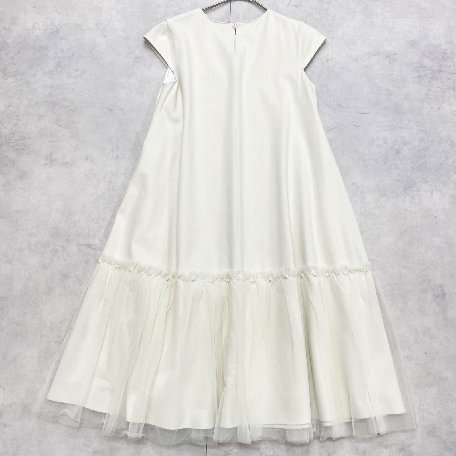 Rene ルネ ワンピース チュール パール 切替 フレア レーヨン