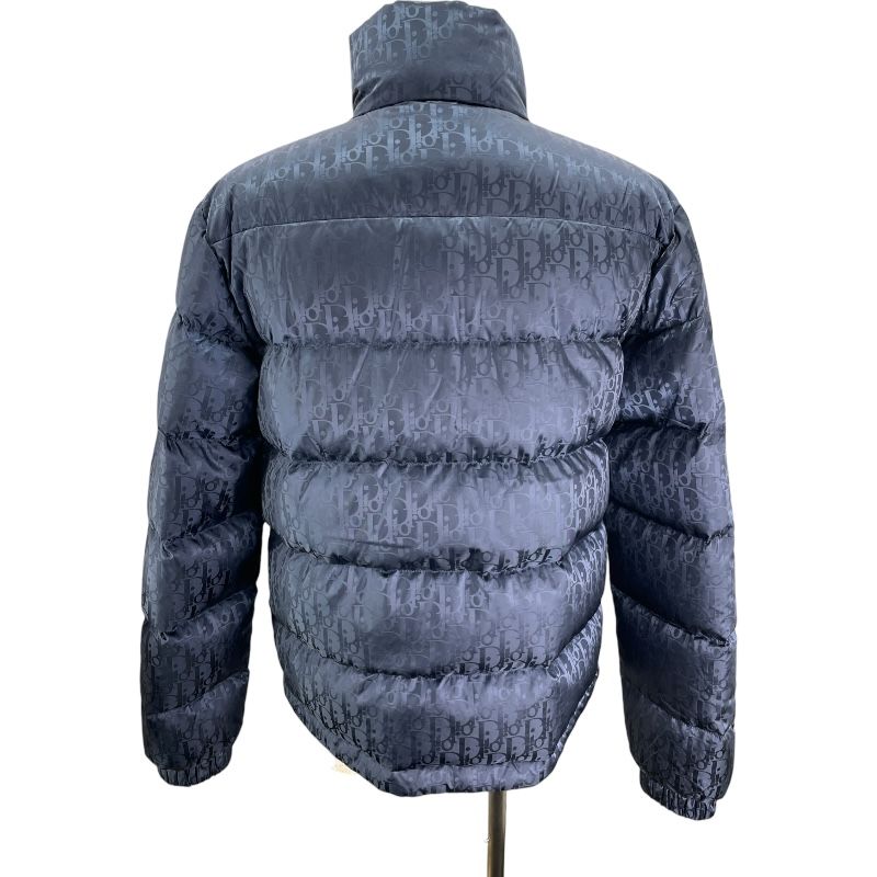 クリスチャン ディオール Christian Dior オブリーク総柄ダウンジャケット ネイビー ナイロン メンズ ダウンジャケット