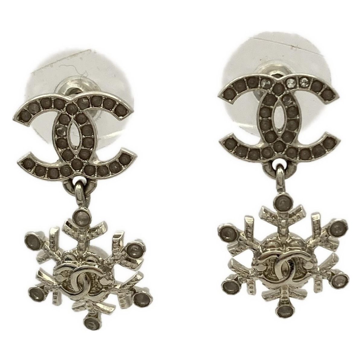 CHANEL(シャネル) ピアス美品 ココマーク シルバー×クリア 雪の結晶