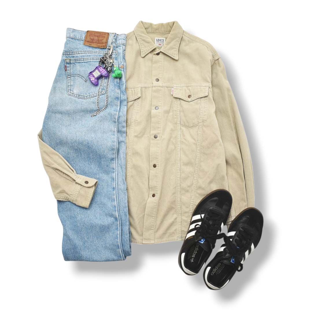 90 sヴィンテージ リーバイス Levi s コーデュロイ シャツ ジャケット Gジャン ウエスタンシャツ ビッグシルエット アメカジ ストリート M ベージュ レディース メンズ ユニセックス