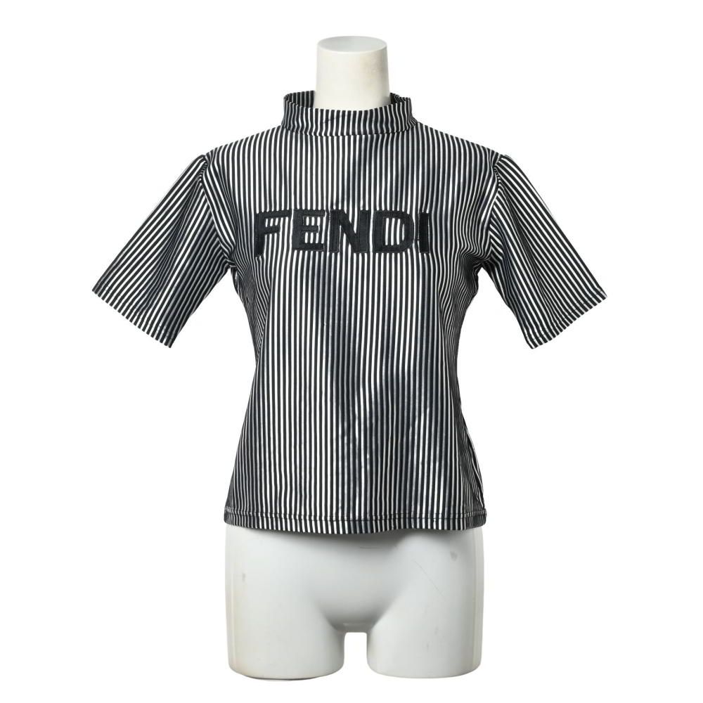 FENDI ロゴ刺繍 ストライプ ボトルネック カットソー