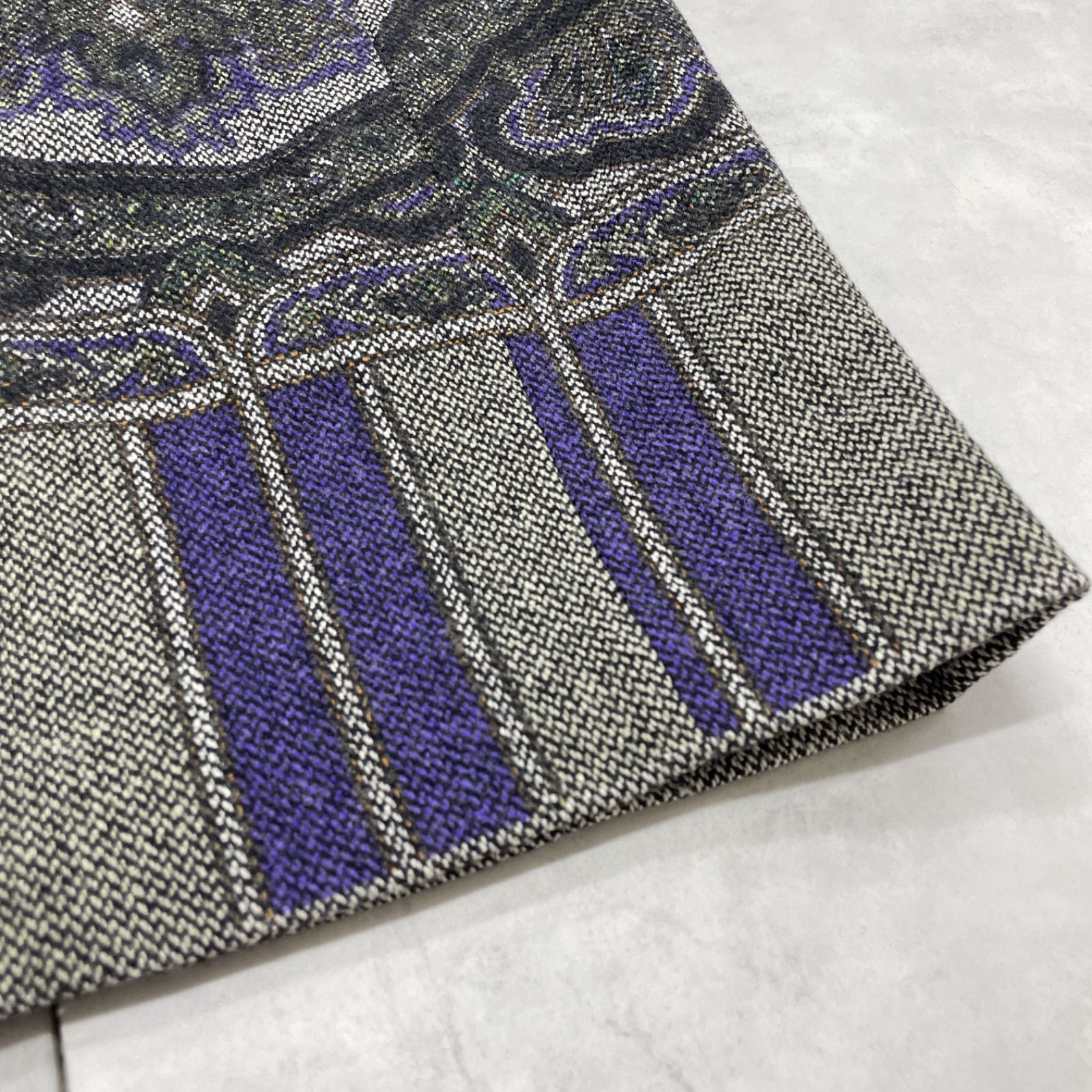 ETRO エトロ ワンピース ノースリーブ 総柄 ウール シルク グレー