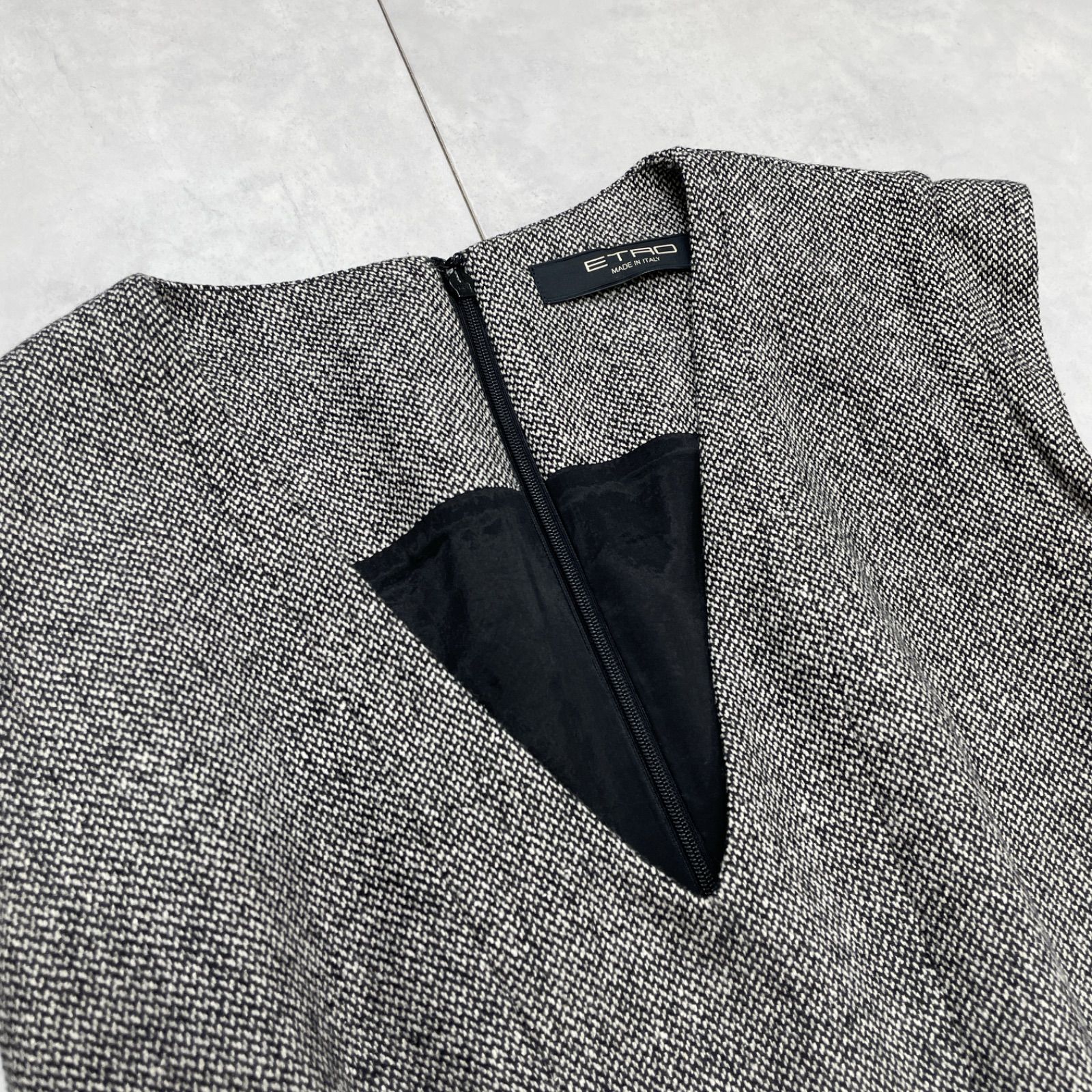 ETRO エトロ ワンピース ノースリーブ 総柄 ウール シルク グレー