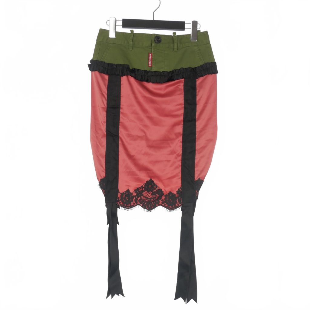 【中古】未使用品 ディースクエアード DSQUARED2 23AW Lingerle Mini ドッキングスカート 38 カーキ/ピンク S72MA0961 ディースクエアード DSQUARED2 23AW Lingerle Mini ドッキングスカート
