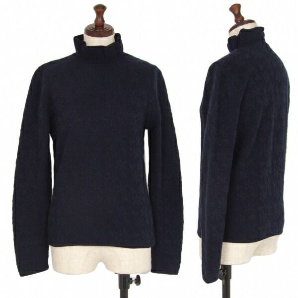 ジョルジオ アルマーニGIORGIO ARMANI デザイン織りハイネックニットセーター 紺M位