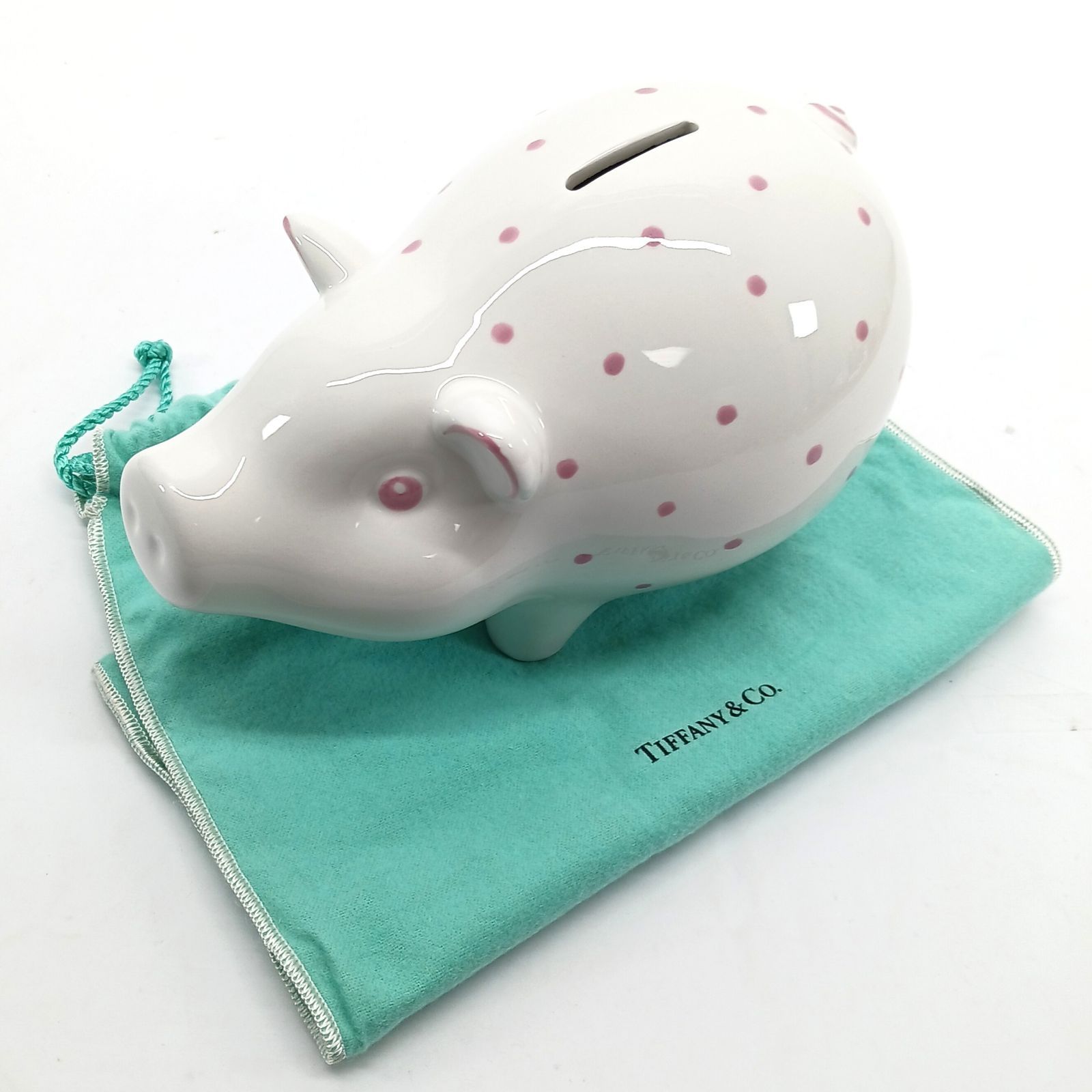 （美品）TIFFANY&Co. ティファニー ピギーバンク水玉 陶器 Tiffany & Co. ティファニー ピギーバンク 豚の貯金箱 ドット柄