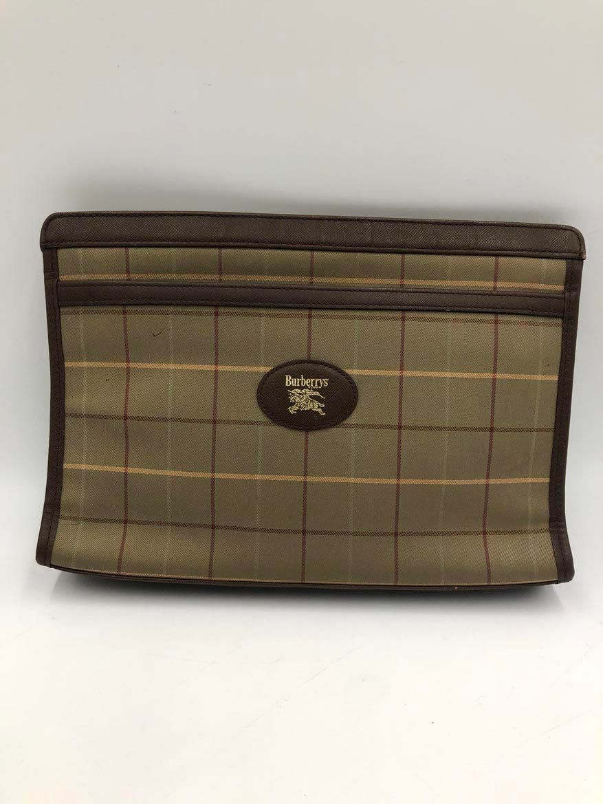 BURBERRY バーバリー チェック レザー クラッチ バッグ ブラウン メンズ