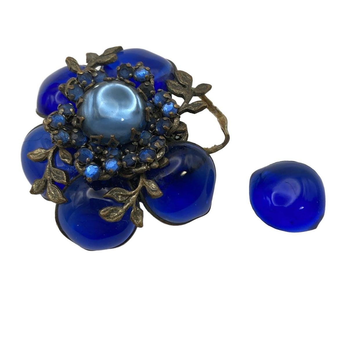 miriam haskell(ミリアム ハスケル) ブローチ ブルー×ゴールド - メルカリ