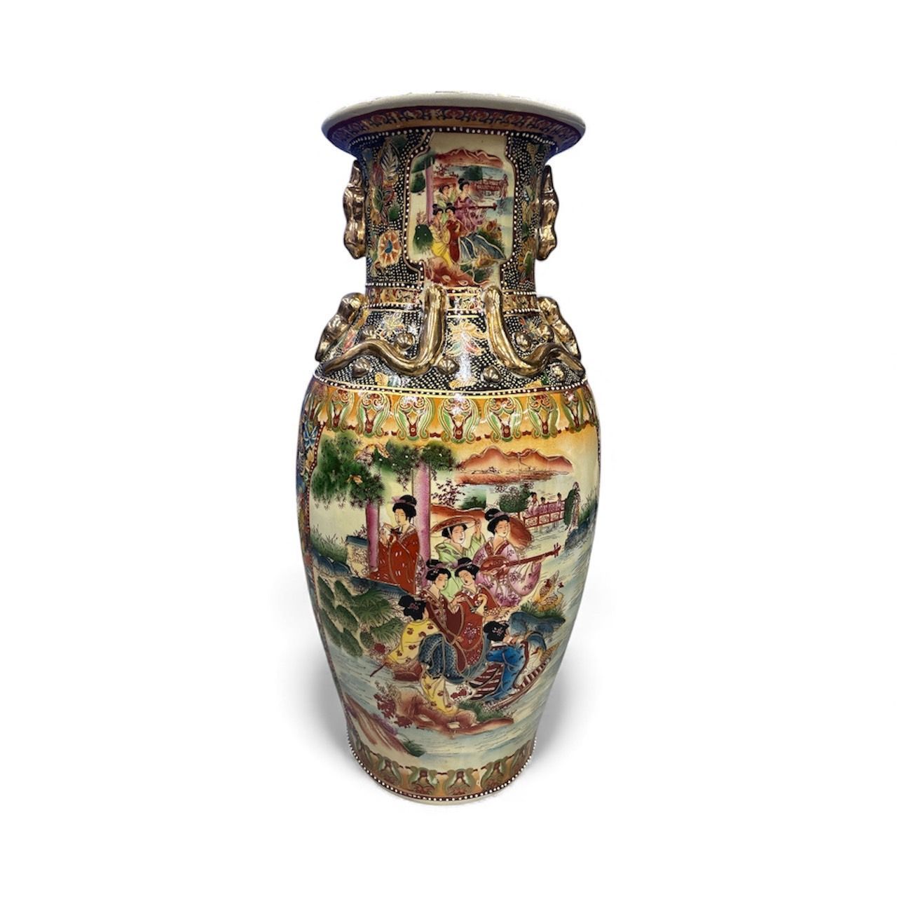 ▪️【大型】金彩 色絵 人物図 陶磁器 花瓶 壺 約60cm 床置き 中国美術