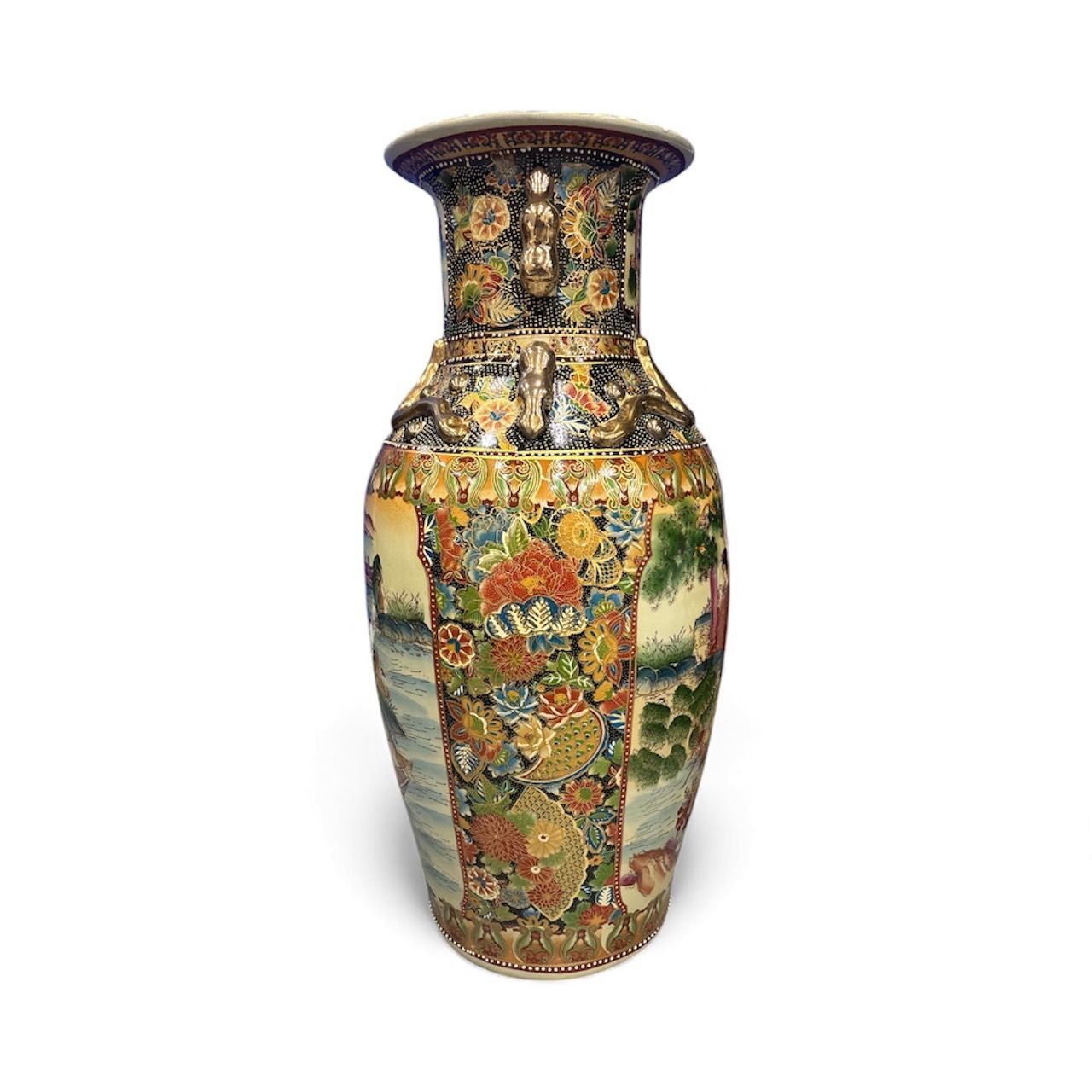 ▪️【大型】金彩 色絵 人物図 陶磁器 花瓶 壺 約60cm 床置き 中国美術