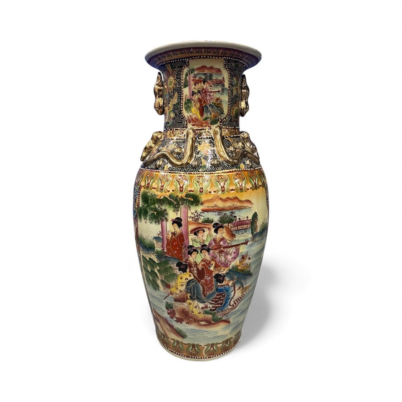 ▪️【大型】金彩 色絵 人物図 陶磁器 花瓶 壺 約60cm 床置き 中国美術