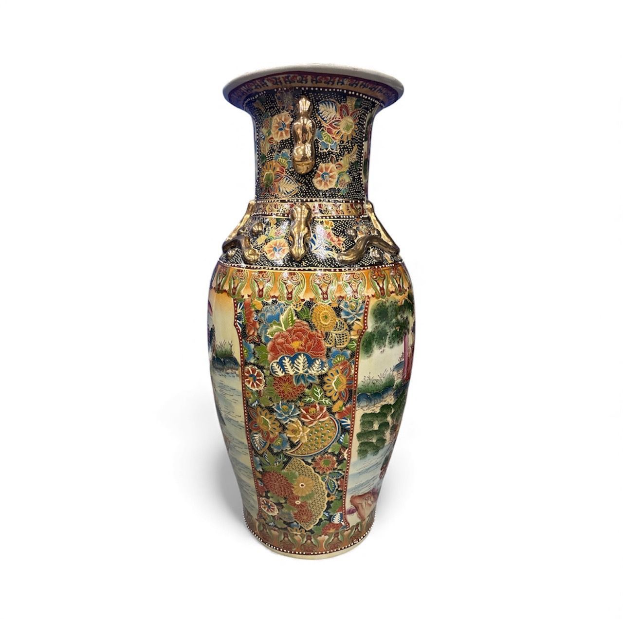 ▪️【大型】金彩 色絵 人物図 陶磁器 花瓶 壺 約60cm 床置き 中国美術