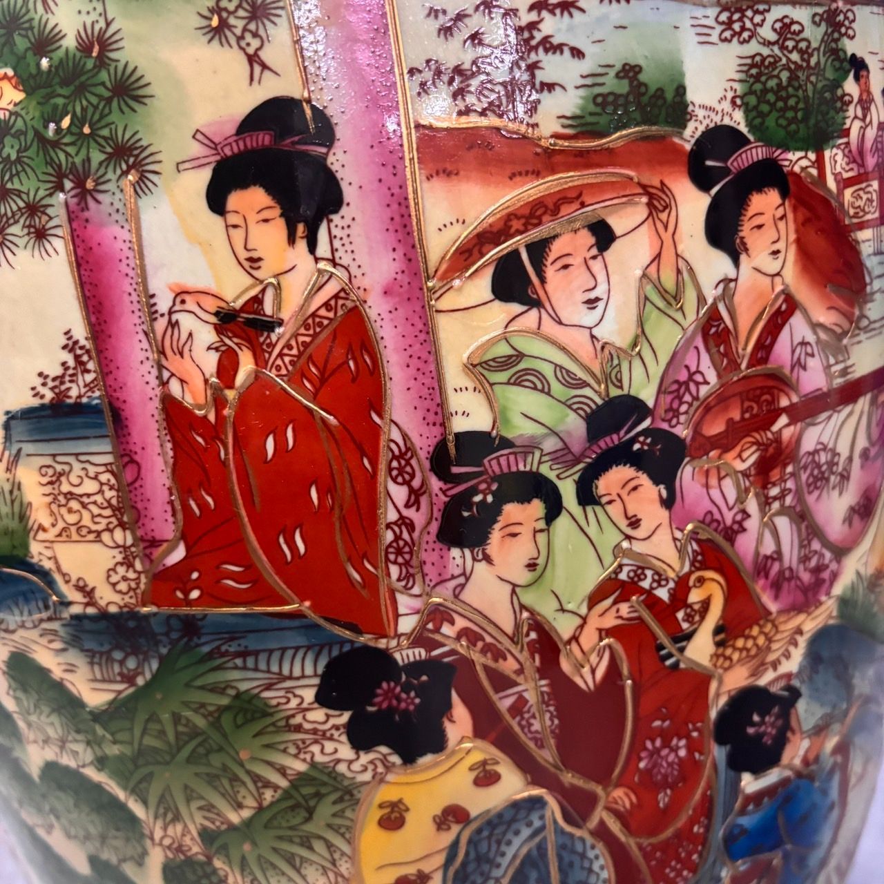 ▪️【大型】金彩 色絵 人物図 陶磁器 花瓶 壺 約60cm 床置き 中国美術