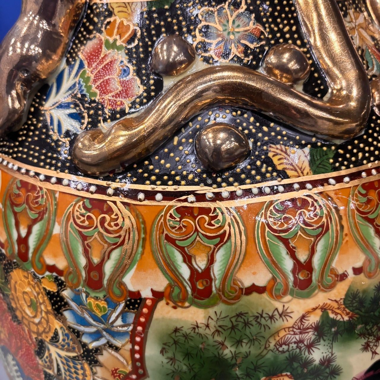 ▪️【大型】金彩 色絵 人物図 陶磁器 花瓶 壺 約60cm 床置き 中国美術