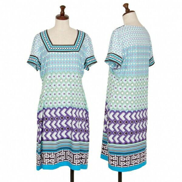 美品◇エミリオプッチ　ワンピース EMILIO PUCCI 幾何学模様 エミリオプッチEMILIO PUCCI 幾何学プリントスクエアネック半袖