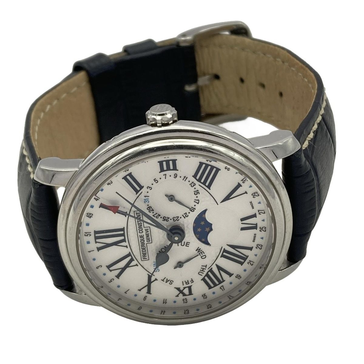 フレデリックコンスタント 腕時計 ビジネスタイマー FC-270 X 4 P 5 6 メンズ 革ベルト 型押し加工 白