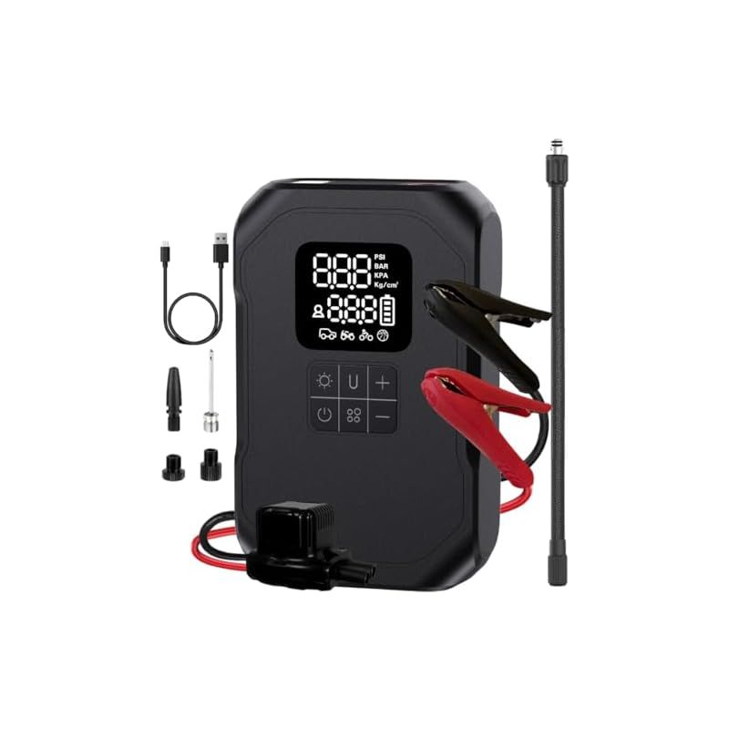 Kaedear カエディア バイク ジャンプスターター 空気入れ バイク用 エアポンプ エンジン始動 電動 エアーポンプ 電動空気入れ 充電式 usb充電器 8000 mah ～999 KPA 28 L 分 最大始動電流1000 A typeC オートバイ 自転 0