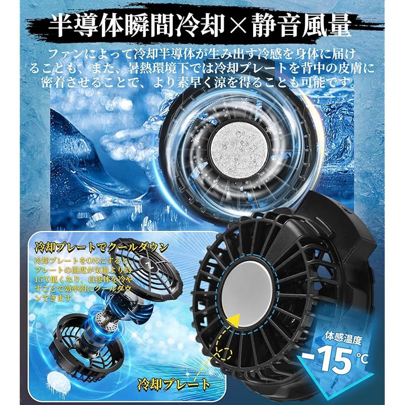 半導体急速冷却 ファンバッテリーセット 世界初 空調作業服用 41400 mAh バッテリー クリップ付き 夏モデル USB給電式 熱中症対策 PSE認証済 90 mm服穴径対応 日本語取扱説明書